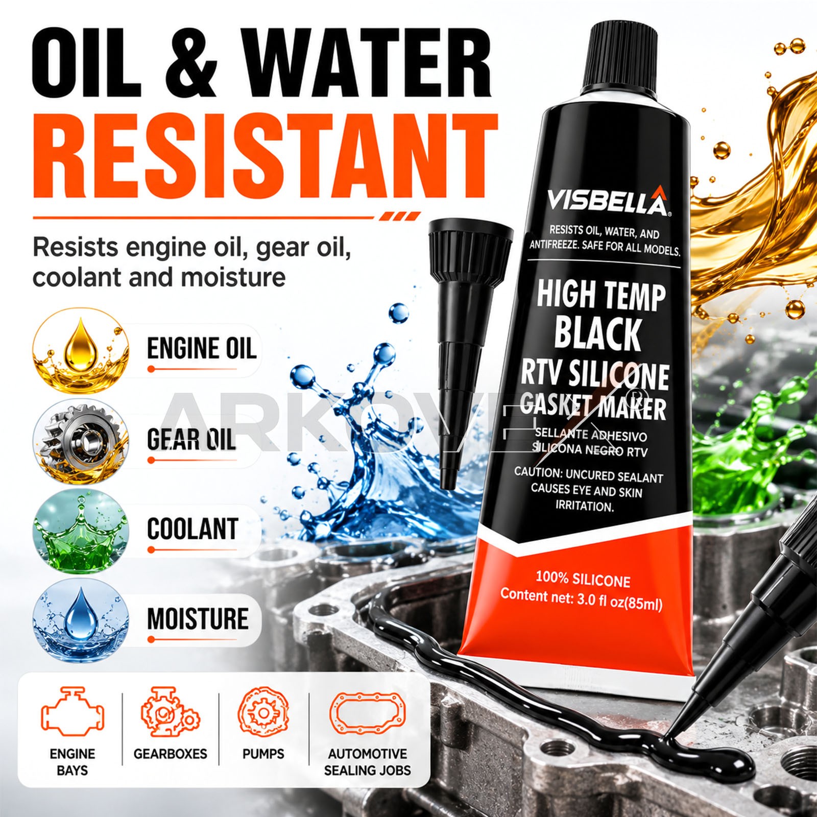2X 3.7oz RTV Silicone Instant Gasket Maker Sealant Tube Black High Temperature