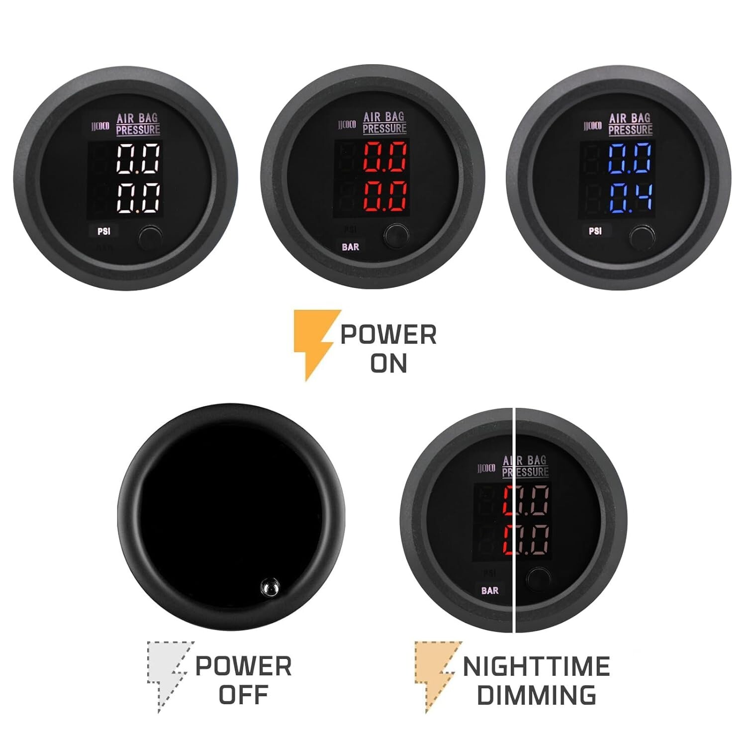 52MM Dual Digital Display Air Pressure Gauge Air Suspension Gauge Kit 0-232 PSI