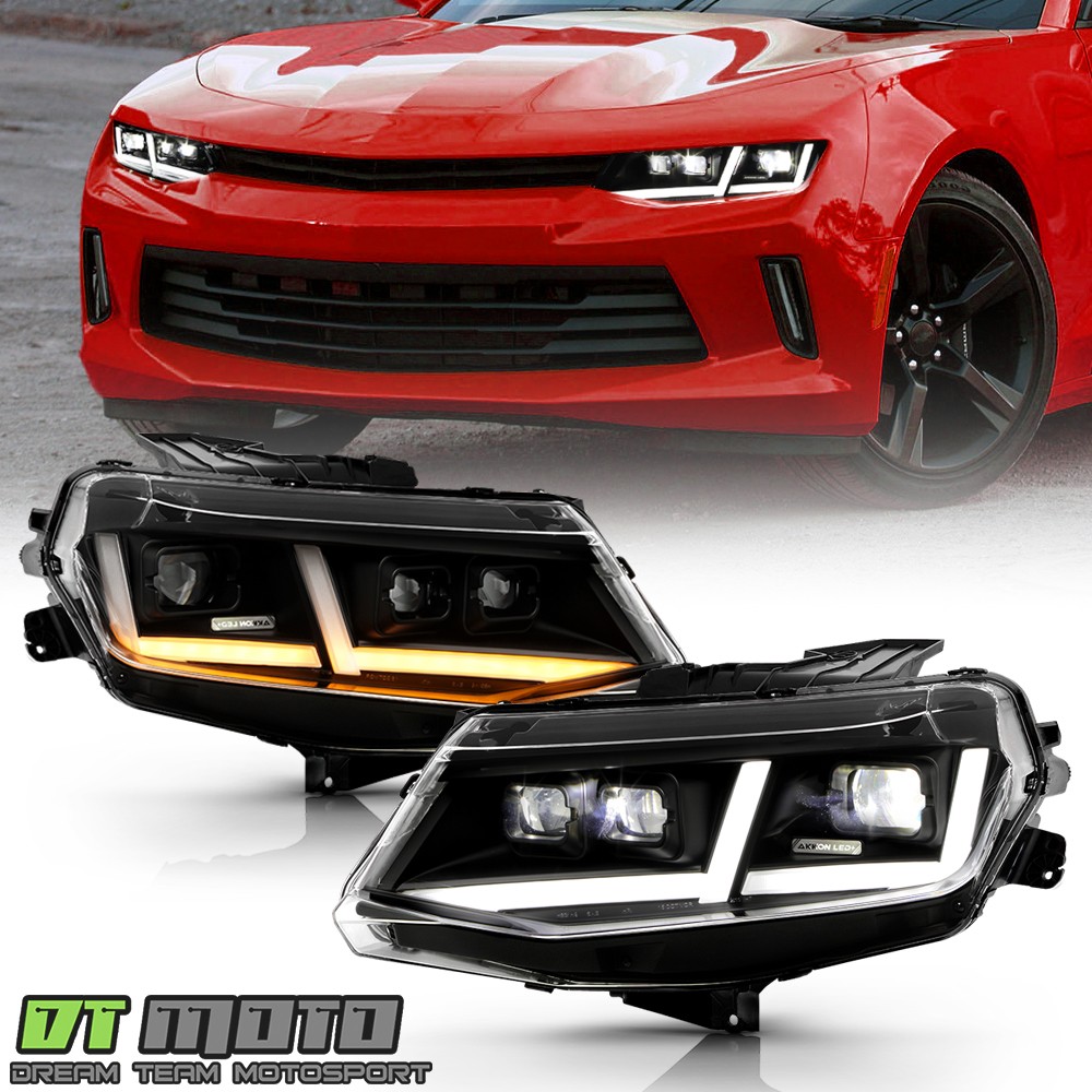 Black 2016-2018 Chevy Camaro Full LED Headlights w/DRL Light Bar ( Halogen Fit )