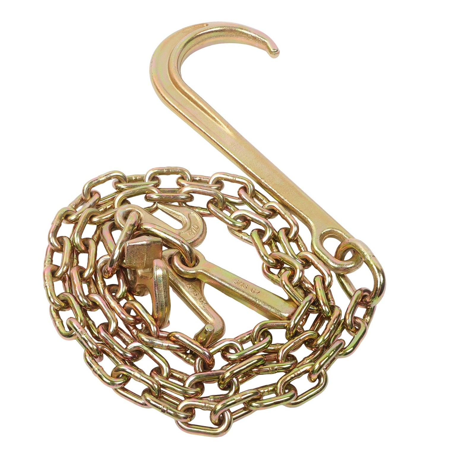 4 Pcs 5/16″ × 6′ G80 4700Lbs J Hook Tow Chain Transport Chain With RTJ Grab Hook