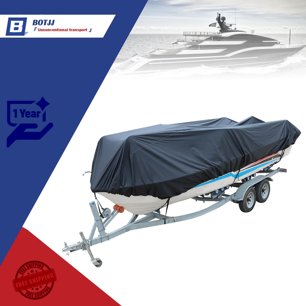 11-13ft Boat Cover V-Hull Runabouts 420D Black Waterproof Heavy Duty