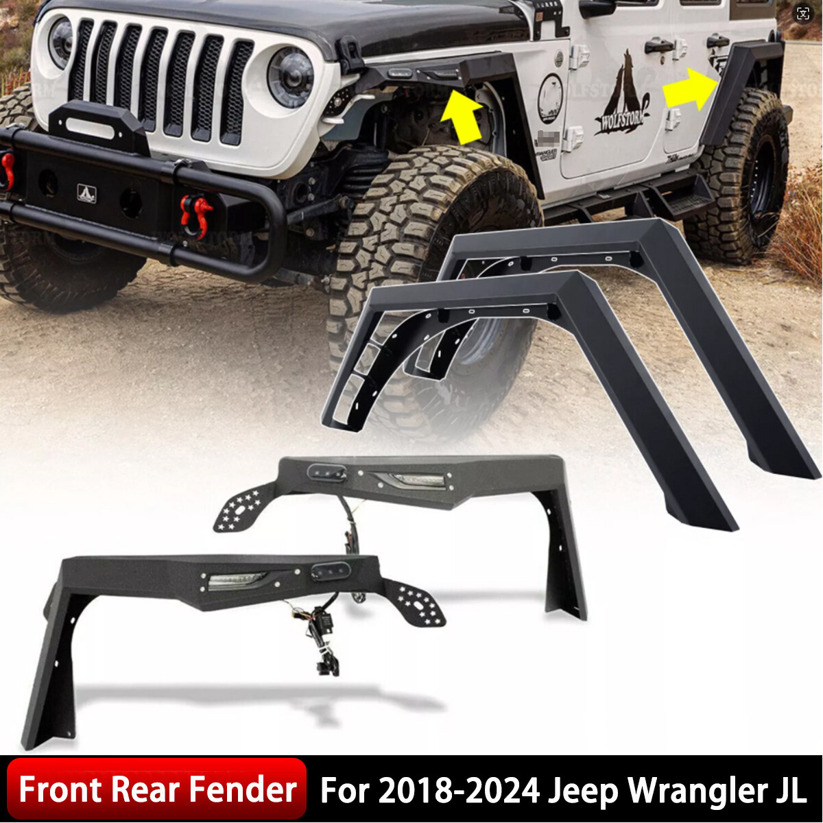 For 2018-2024 Jeep Wrangler JL Front & Rear Fender Flares Powder Coated Steel