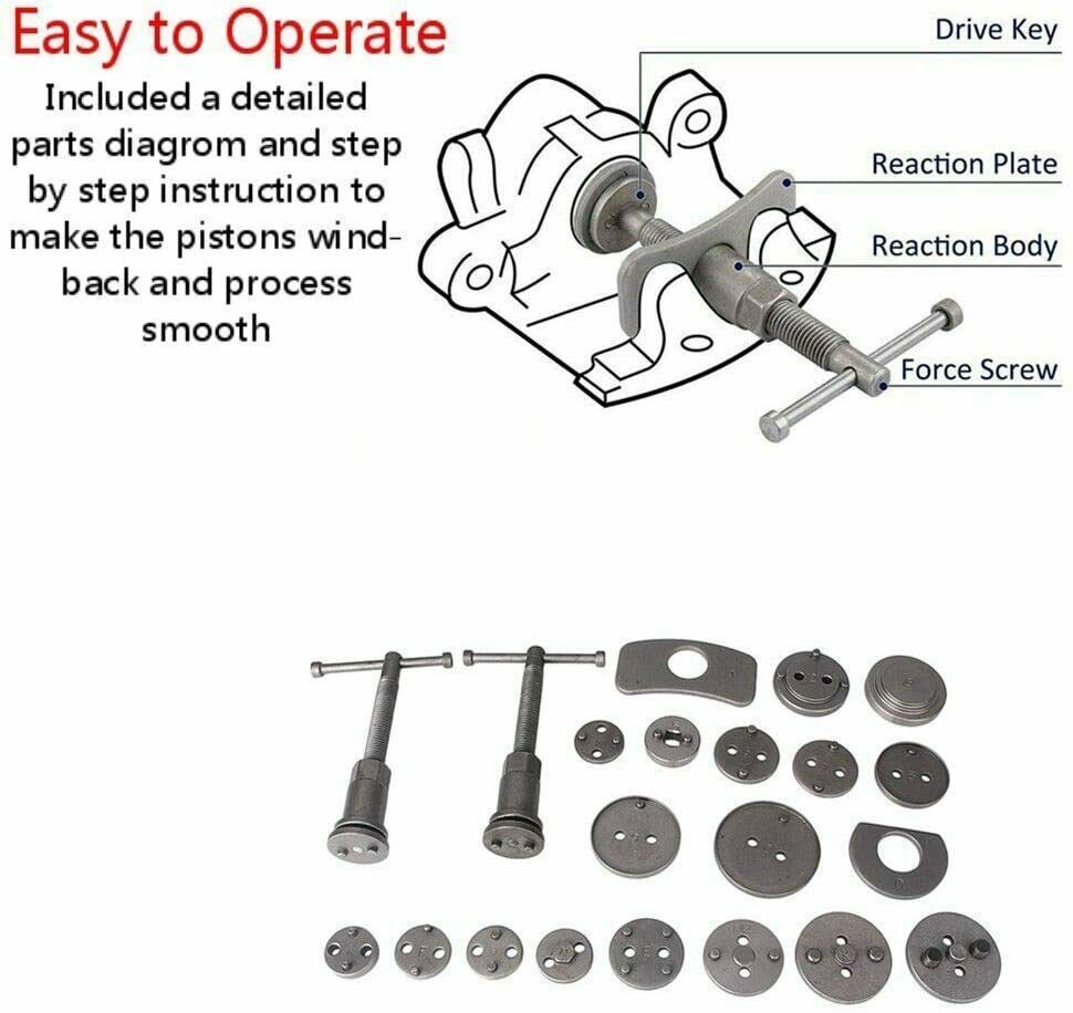 22PCS Pro Disc Brake Caliper Compressor Rewind Wind Back Tool Piston Pad Kit Set