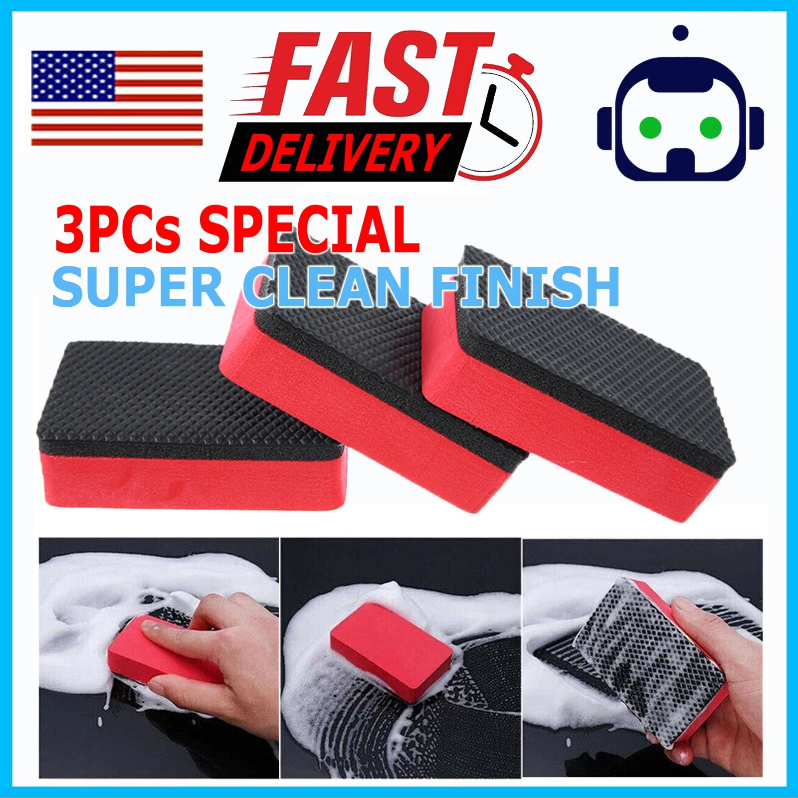 3x Pack Clay Bar Sponge Detailing Magic Car Clean Wash Cleaner Sludge Mud Remove