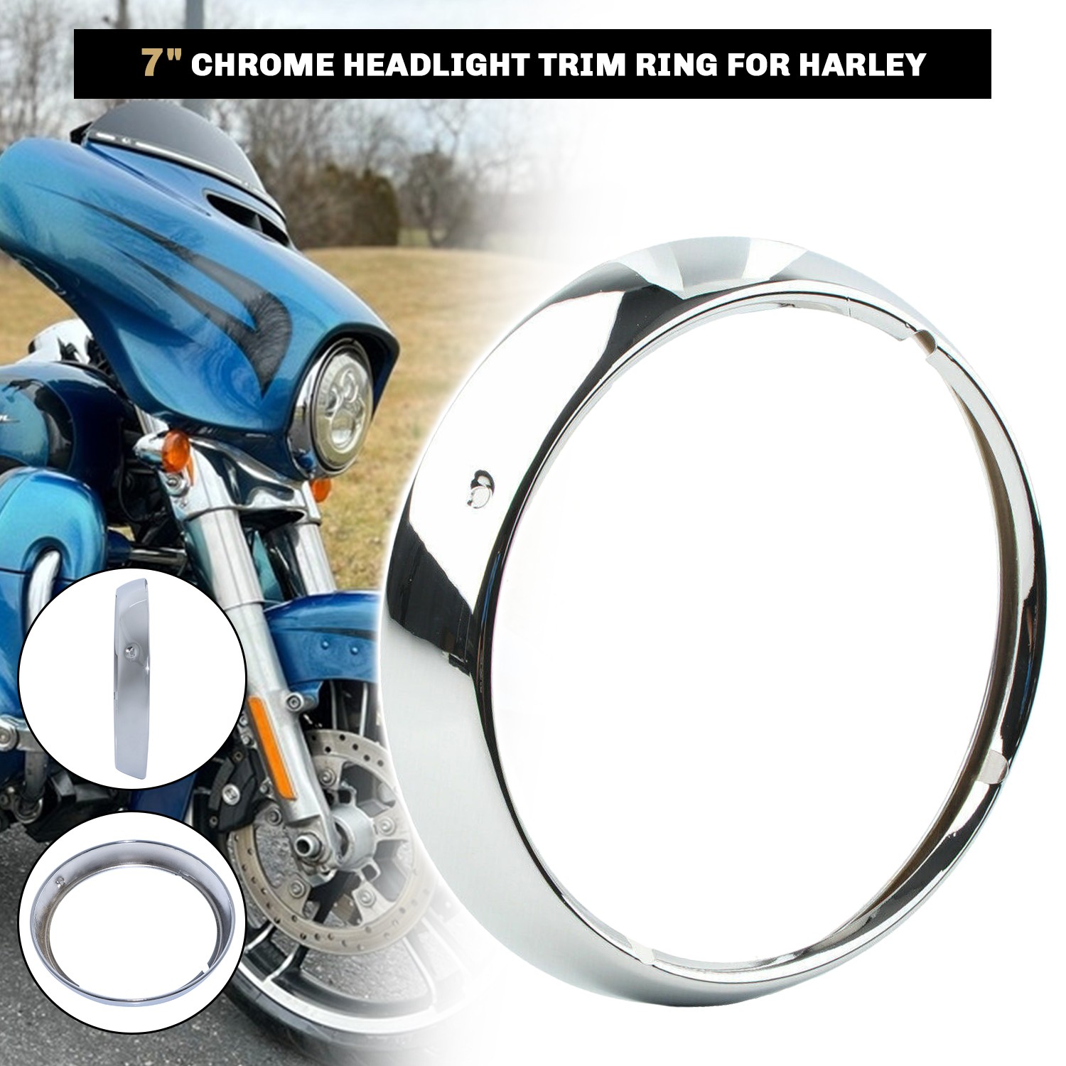 Motorcycle 7″ Chrome Headlight Trim Ring Bezel For Harley Touring Electra Glide