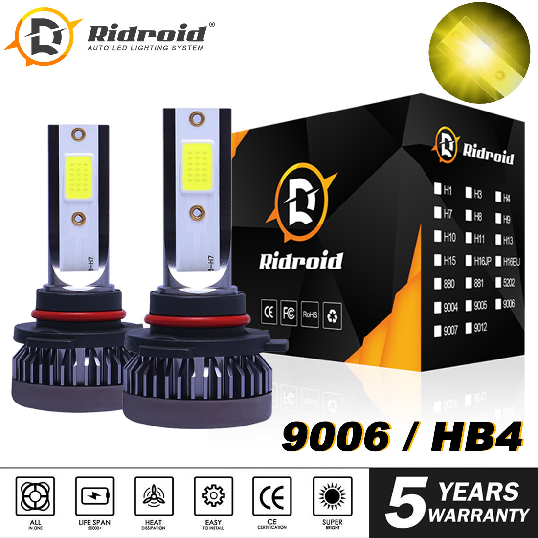 9006 HB4 LED Hedlight Low Beam Fog Light 3000K Golden Yellow 22000LM High Power
