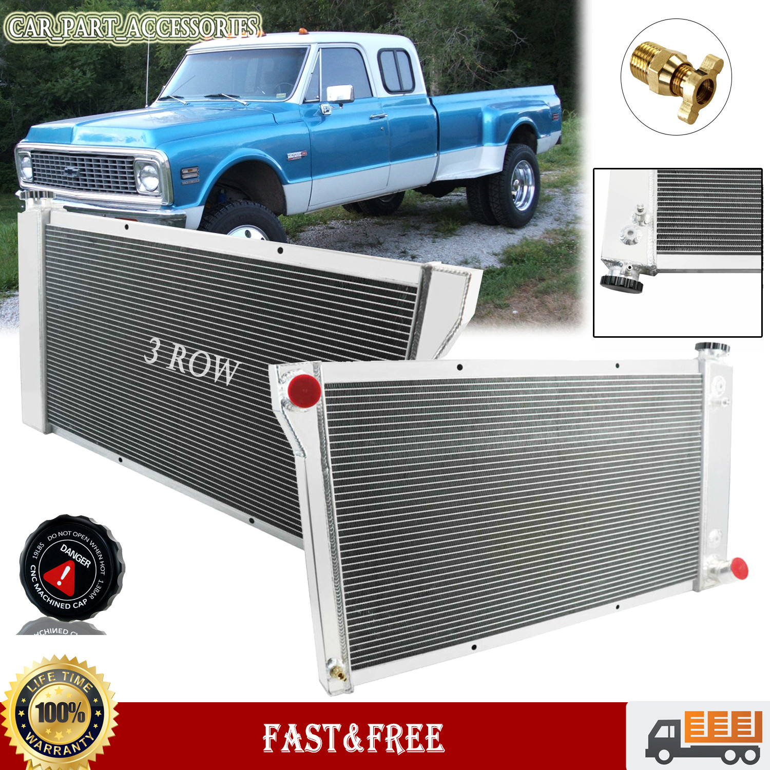 3 Row Aluminum Radiator for GMC 35/3500 K15/K1500 Pickup Truck 1968-1972 Jimmy