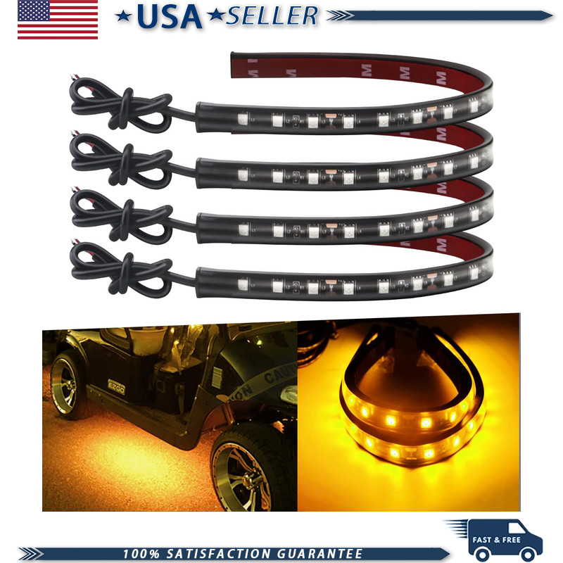 Amber 5050 18-SMD LED Light Strip, 32CM, 12V Waterproof IP67, 4-Pack Car Undergl