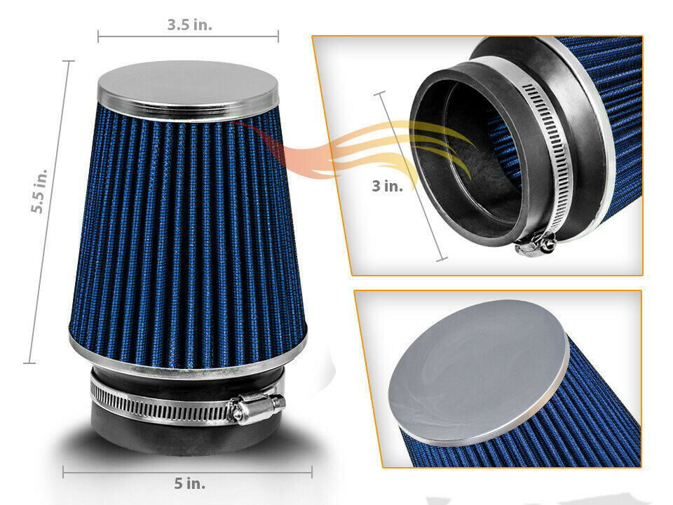 3″ BLUE Narrow Dry Type Filter High Flow Sport Cold Air Intake Cone 76mm