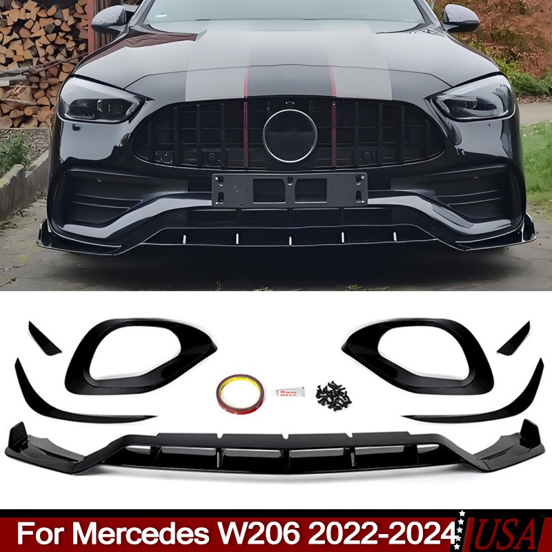 For Mercedes W206 C300 2022 2023 2024 Front Splitter Fog Light Cover Canard Trim