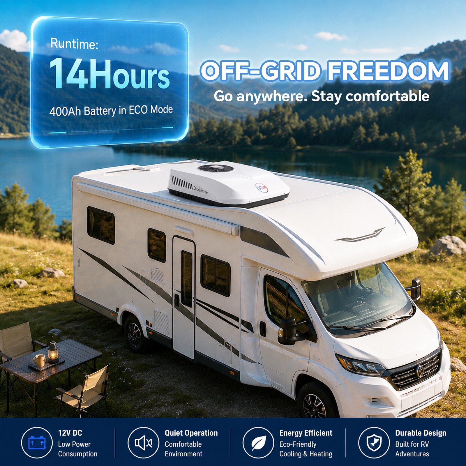 VLIM 12V RV Air Conditioner Cool Heat Rooftop AC Kit for Campers Trailers Camper
