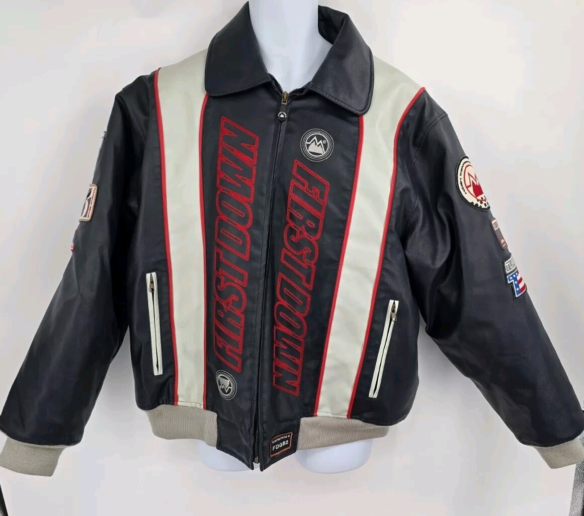 First Down Mens Leather Motorcycle Jacket Racing High Performance Gear Size XL