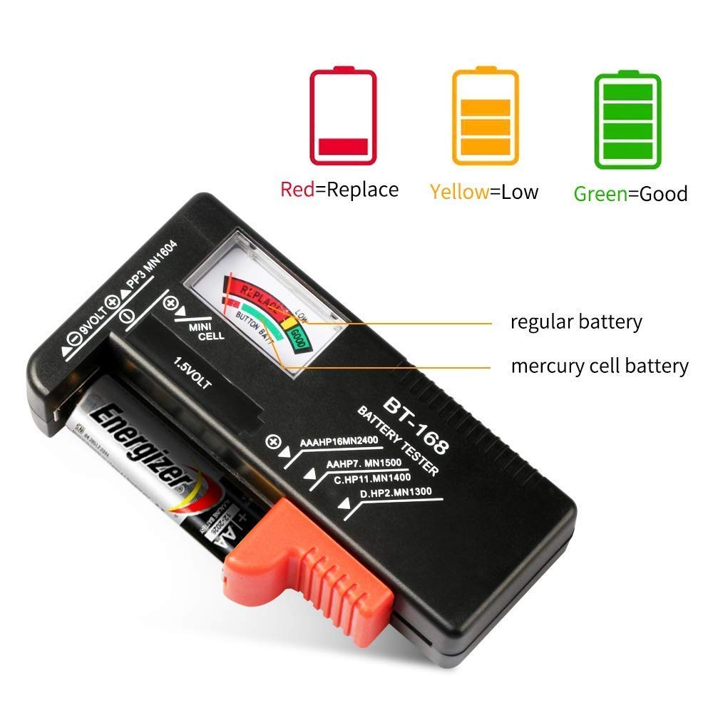 Battery Tester For AA/AAA/C/D/9 Volt, Rechargeable for Home Workshop (Green)