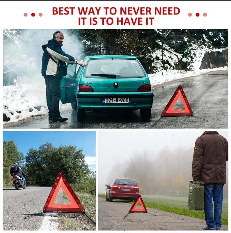 3 Pack Reflective Warning Triangles, Foldable Roadside Emergency Safety Kit