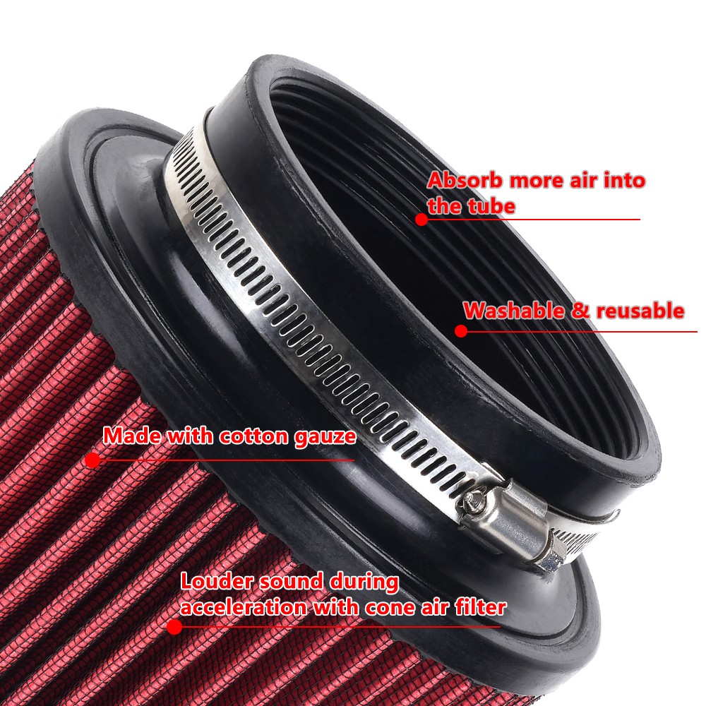 3″ 3.5″ 4″ High Flow Cold Air Intake Filter Inlet 3 Sizes in 1 Red 10.5″ Tall