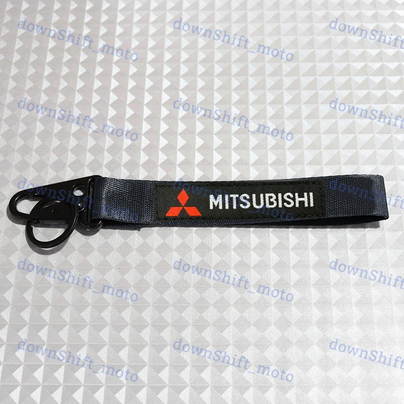 MITSUBISHI Black Keychain Metal key Ring Hook Strap Lanyard Nylon Universal