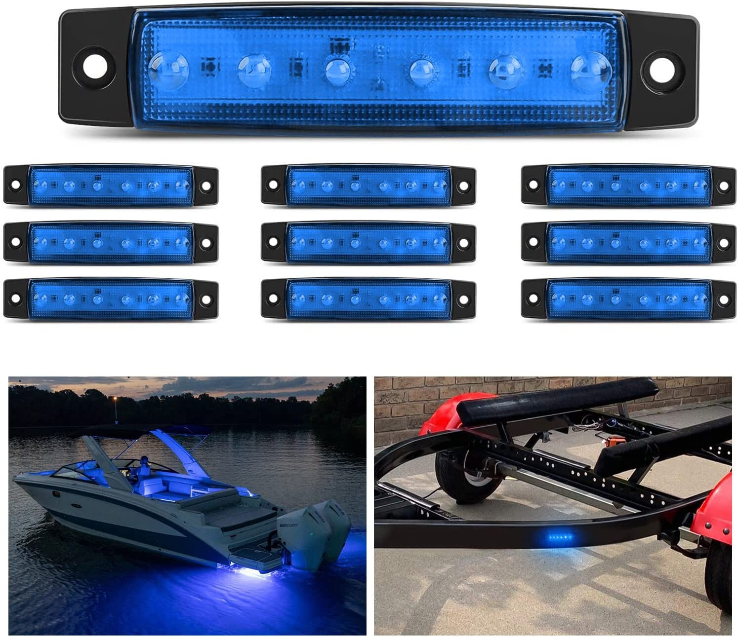 Nilight Side Marker Light 10PCS 3.8” 6 LED Blue Indicator Light 2 Years Warranty