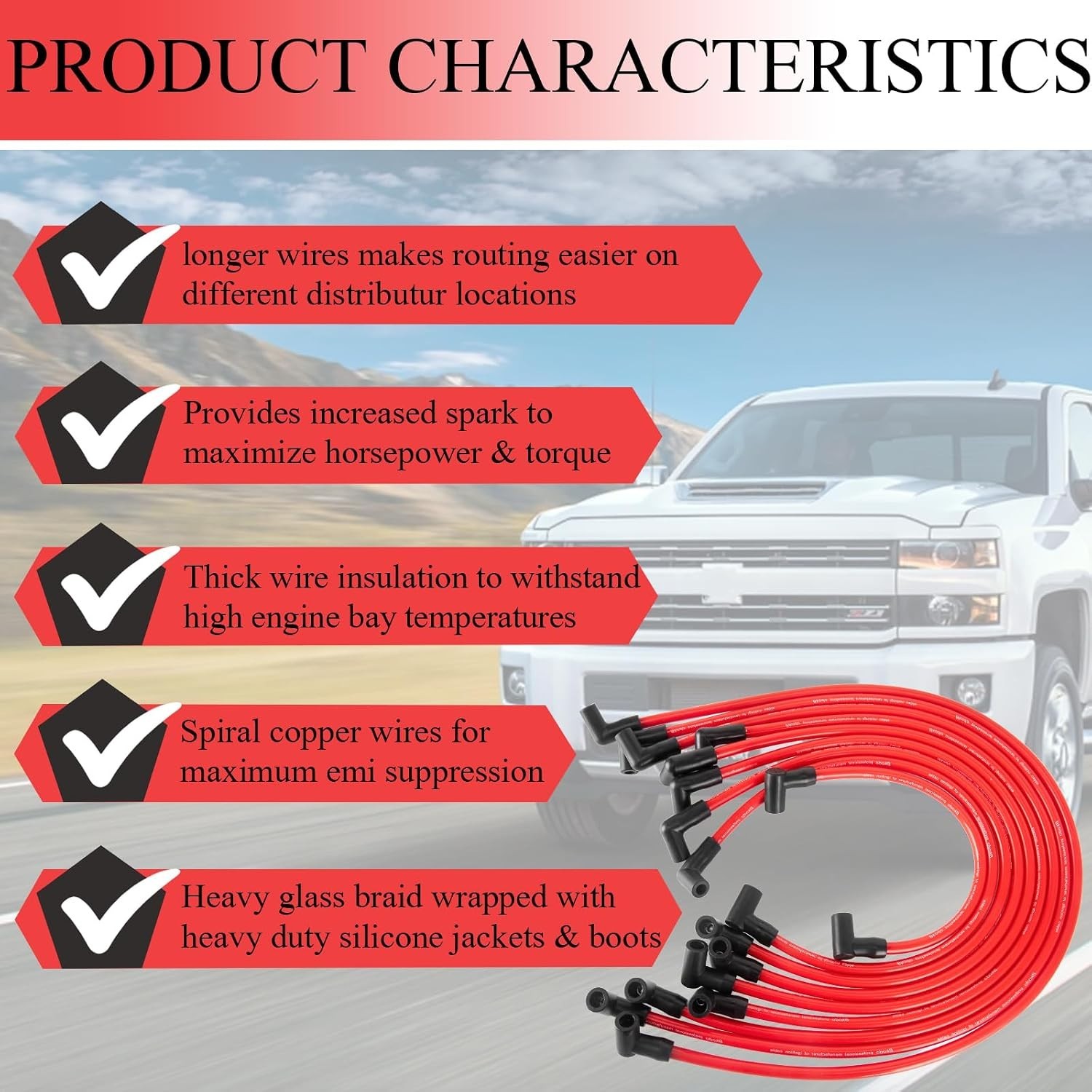 High Performance 10.5mm Spark Plug Wires Set Fit For HEI BBC SBC 350 454 383