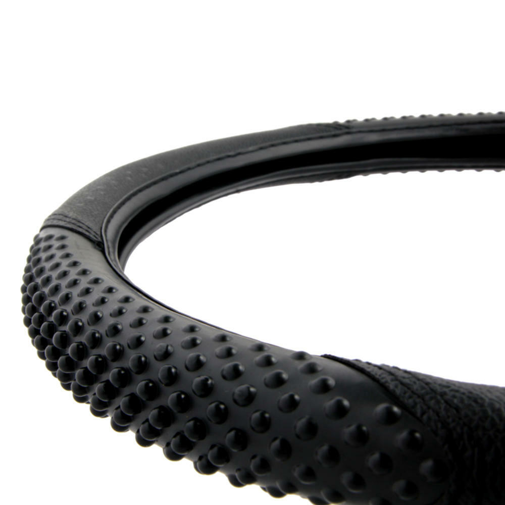 BDK Black Ergo Massage Grip Sporty Leather Steering Wheel Cover Standard Size