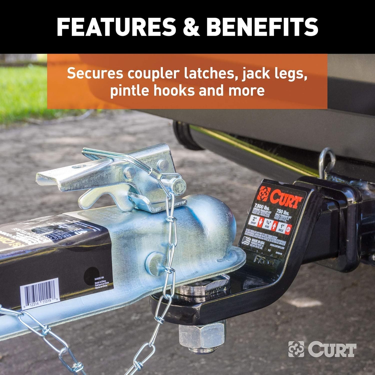 CURT 25012 Trailer Coupler Pin with 12-Inch Chain, 1/4-Inch Diameter x 2-3/4-Inc