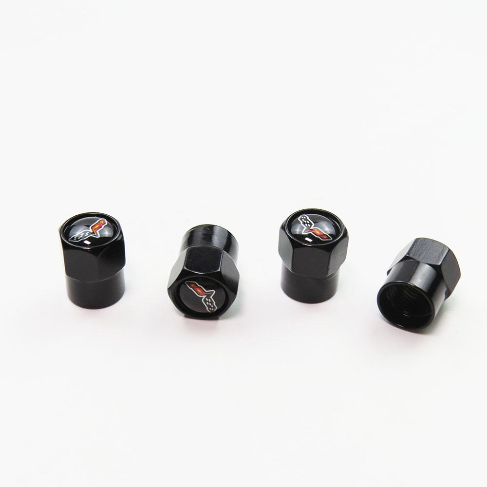 Compatible with Corvette 4Pcs Tire Valve Stem Caps Black Anodized Aluminum Set