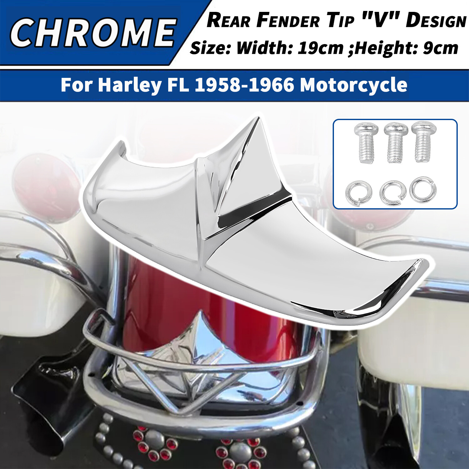 Chrome ABS Plastic Fender Tip “V” Design Trim For Harley Electra Glide FL FLFB