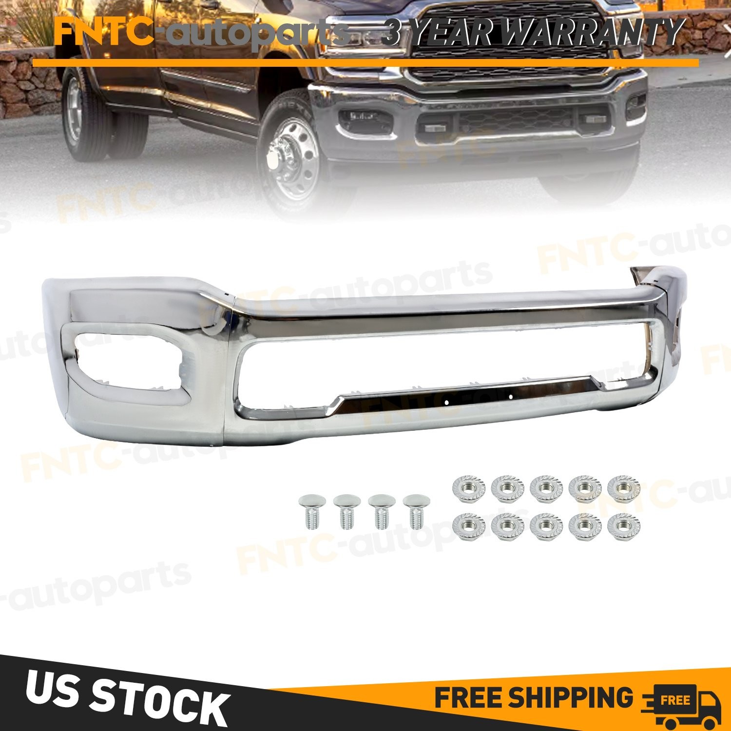 For RAM 2500 3500 4500 2019-2024 NEW Chrome Steel Front Bumper Face Bar
