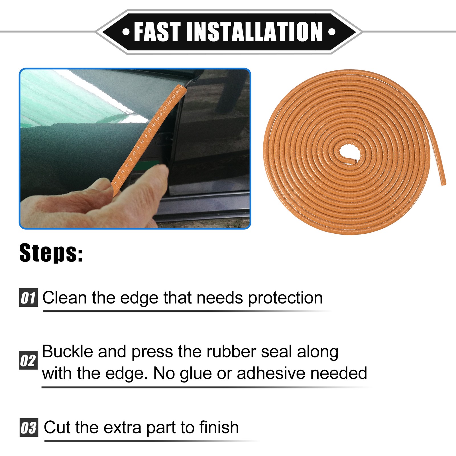 Car Door Edge Guard 16.4ft U Shape Rubber Trim Seal Strip Universal PVC Orange