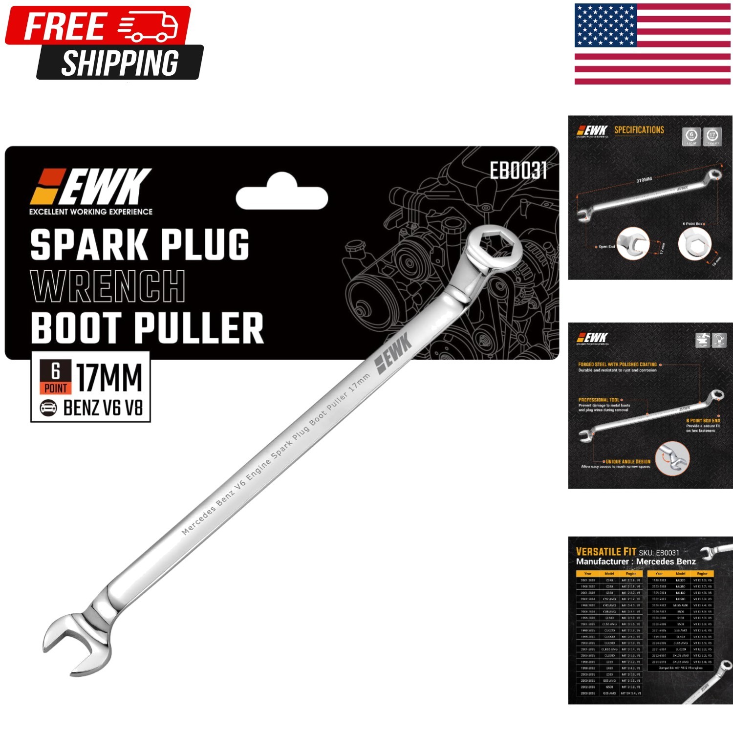 EWK 17mm Mercedes Benz Spark Plug Wrench Boot Puller for V6 V8 Engine Remove…