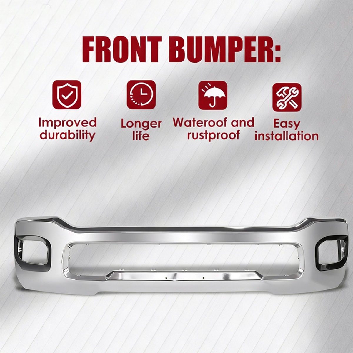 Chrome Steel Front Bumper Face Bar w/ Fog Light Hole For 2019-2023 Ram 2500 3500