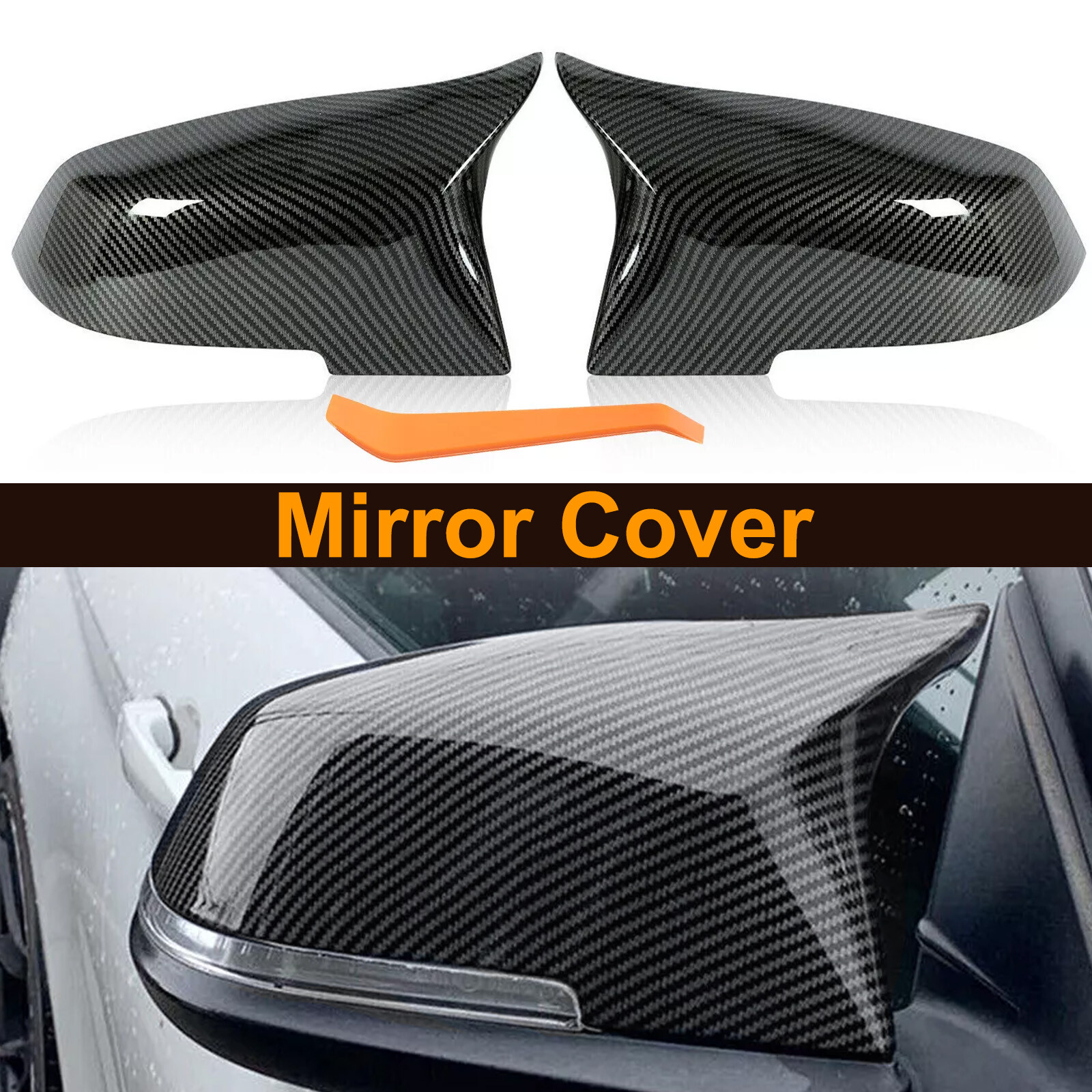 Pair Carbon Fiber Side Mirror Cover Caps for BMW 3 Series F30 F31 320i 328i