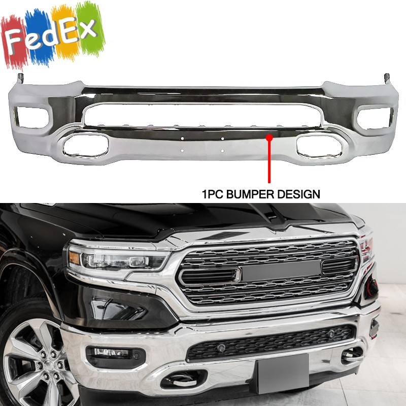 Chrome Steel Front Bumper Face Bar W/ Fog Light Holes Fit For Ram 1500 2019-2024