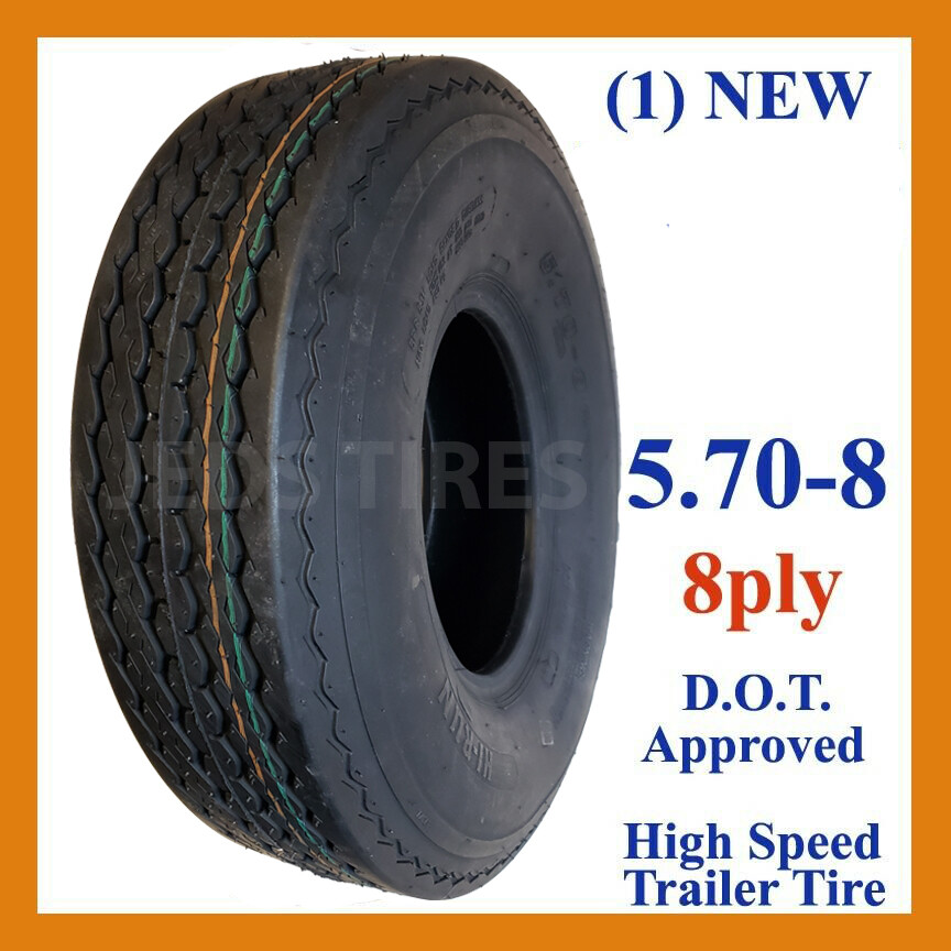 1) 5.70-8 570-8 5.70×8 570×8 Trailer Tire 8ply DOT HI-RUN 1,075 lb wt capacity