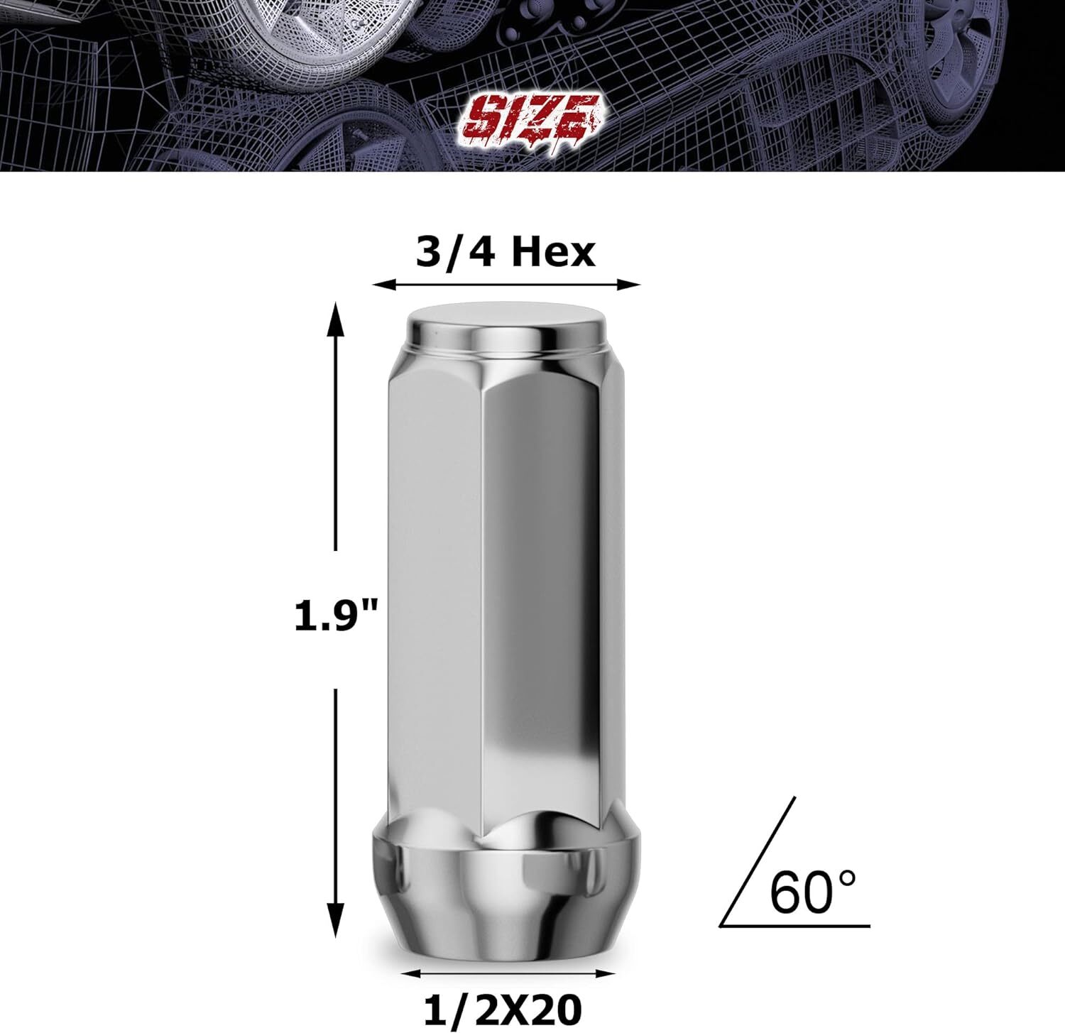 20PCS Chrome Bulge Acorn Lug Nut 1/2×20 2″ Long Closed End For 5×4.5 5×5 5×5.5