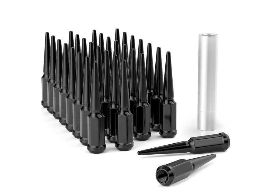 32 tuercas Spike M14x1.5 negras con llave, ajuste seguro y estilo agresivo. Negr