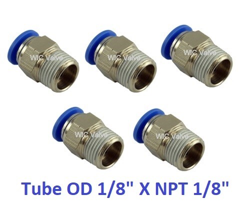 5 Piece Male Straight Tube OD 1/8″ X NPT 1/8″ Push In To Connect Air Fitting