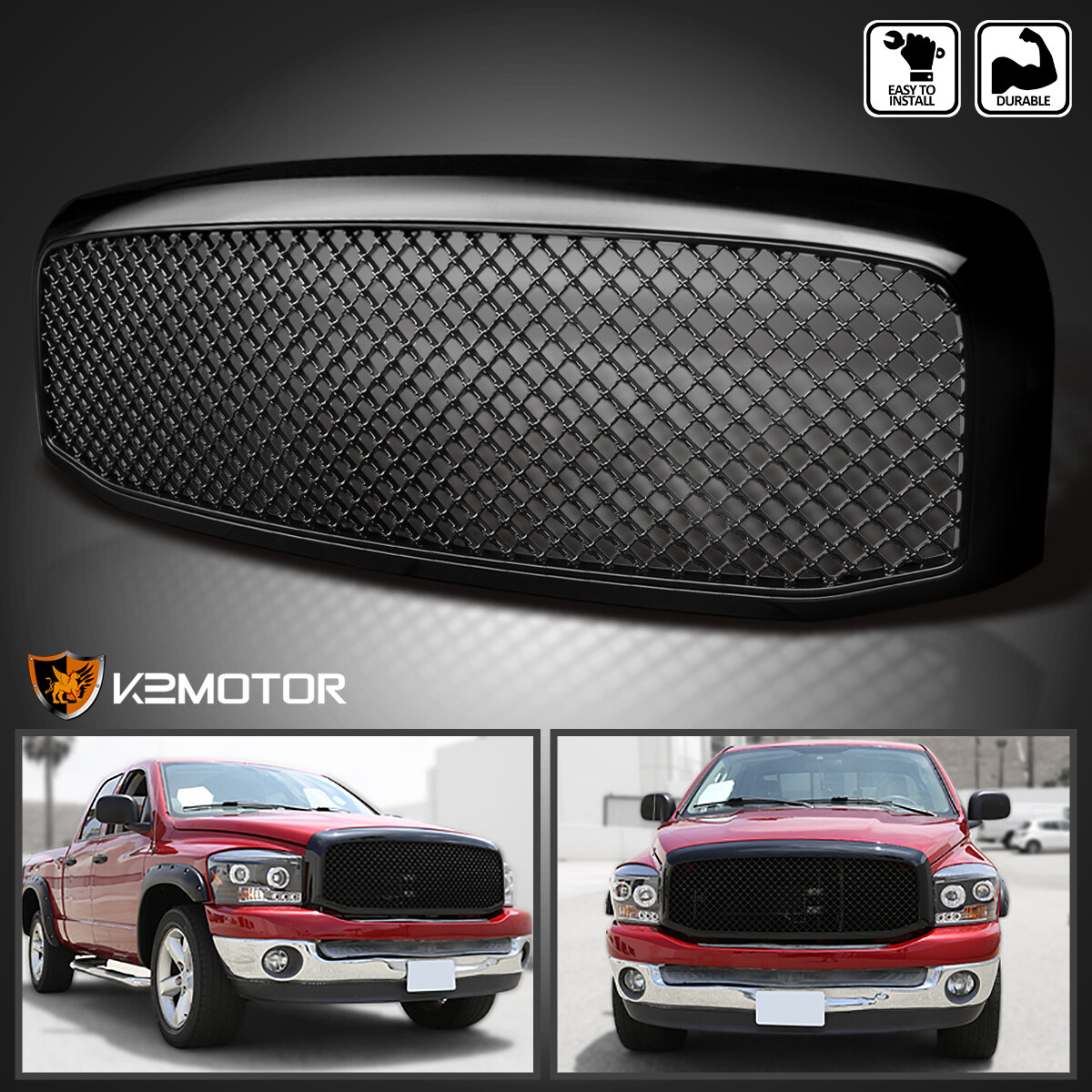 Fits 2006-2008 Dodge Ram 1500 2500 3500 Mesh Style Front Hood Grille Black