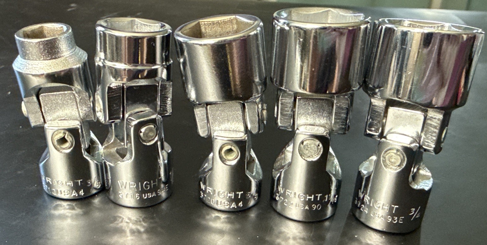 NOS 5pc WRIGHT TOOL 3/8” UNIVERSAL SWIVEL WOBBLY SOCKET SET SAE 6pt 3/8” – 3/4”
