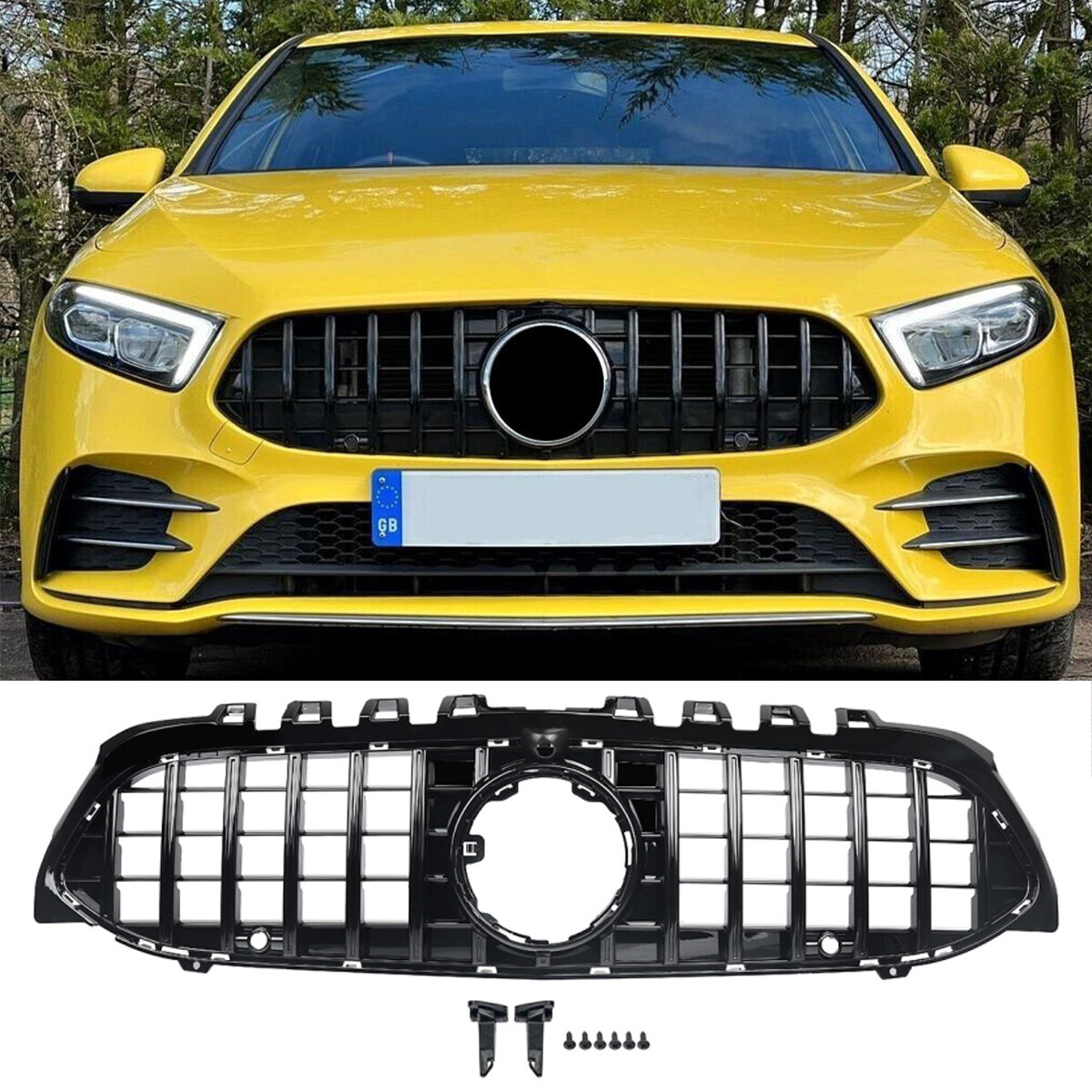 Gloss Black Front Grille W/Mirror Star For Benz A-Class W177 A200 A220 2019-2022