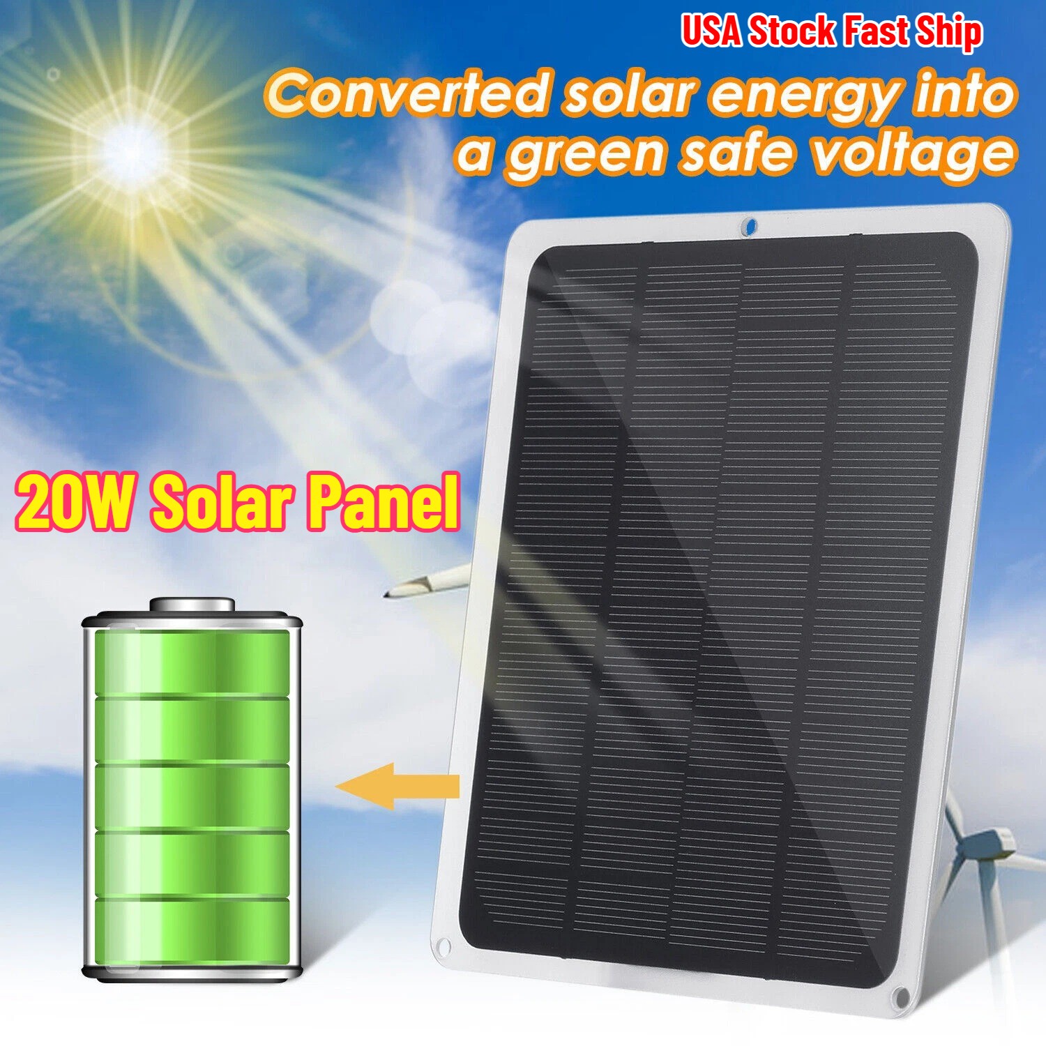 20W Solar Panel 12V Trickle Charger Battery Charger Kit Maintainer Boat Car RV