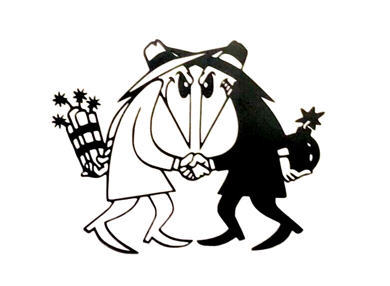 Spy vs Spy Handshake BLACK vinyl decal weatherproof dishwasher-safe 3.5 x 4.5″
