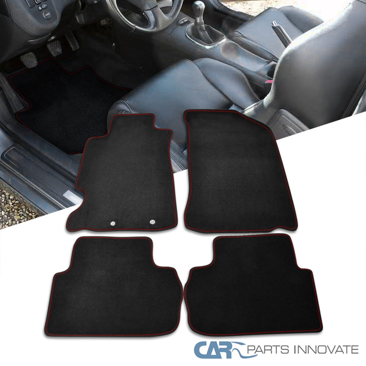 Fits 02-06 Acura RSX DC5 4PC Red Trim Black Nylon Front & Rear Floor Mats Carpet