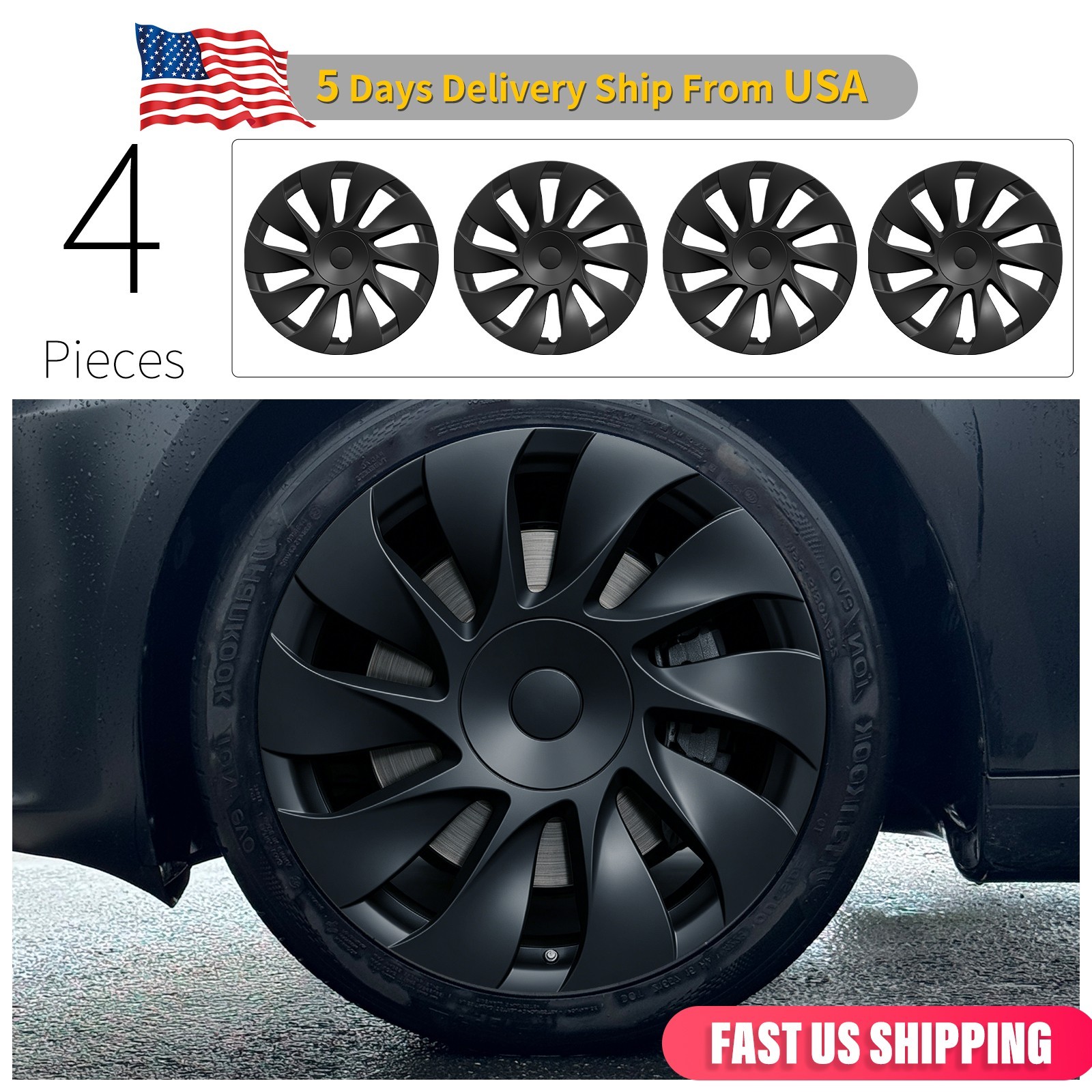 Design for 18 inch Model 3 Standard 2026 Wheel Cover 4PCS Hubcap Cyclone Style