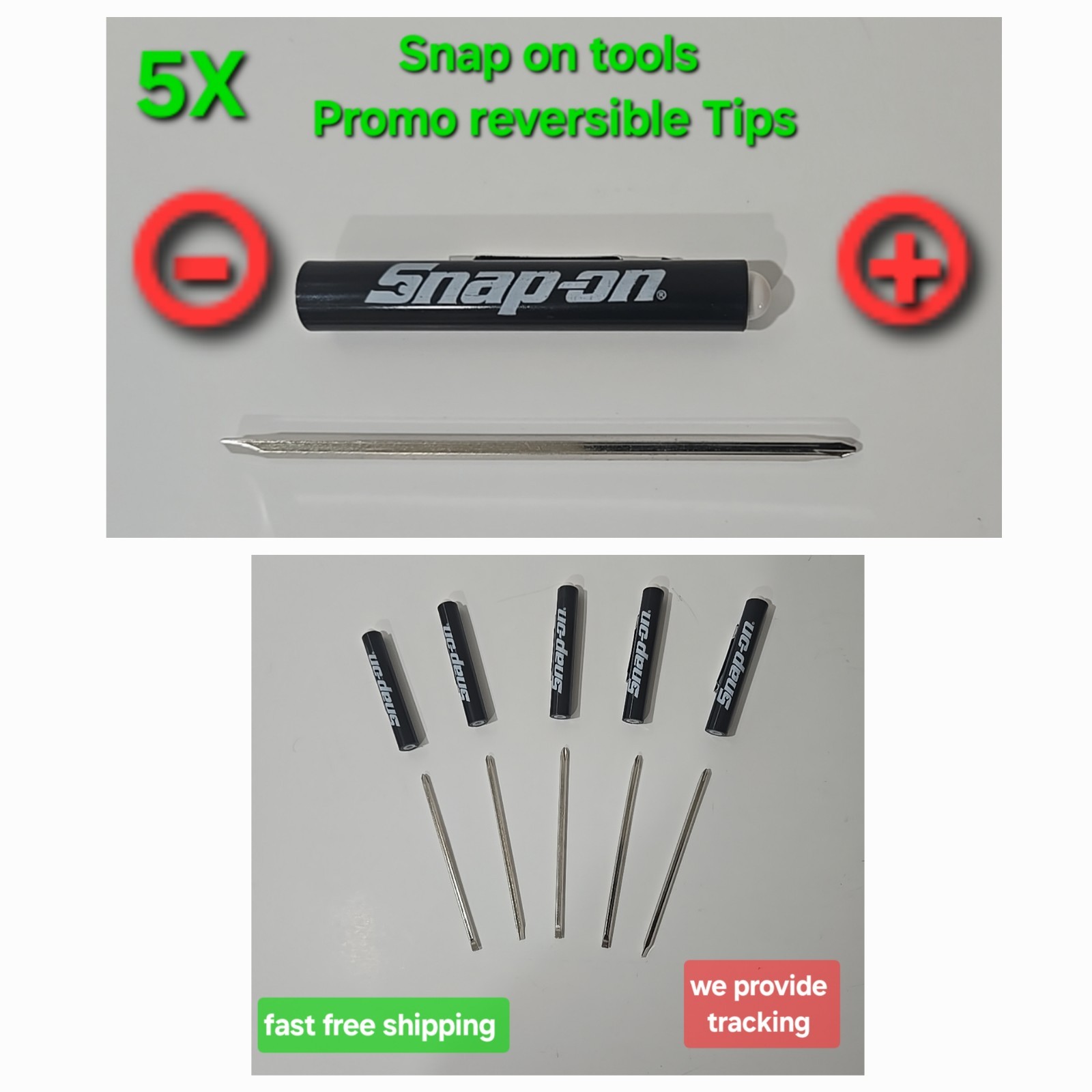 5X Snap on tools pocket screwdriver W/flat & Phillips Reversible tip NEW BLACK!!