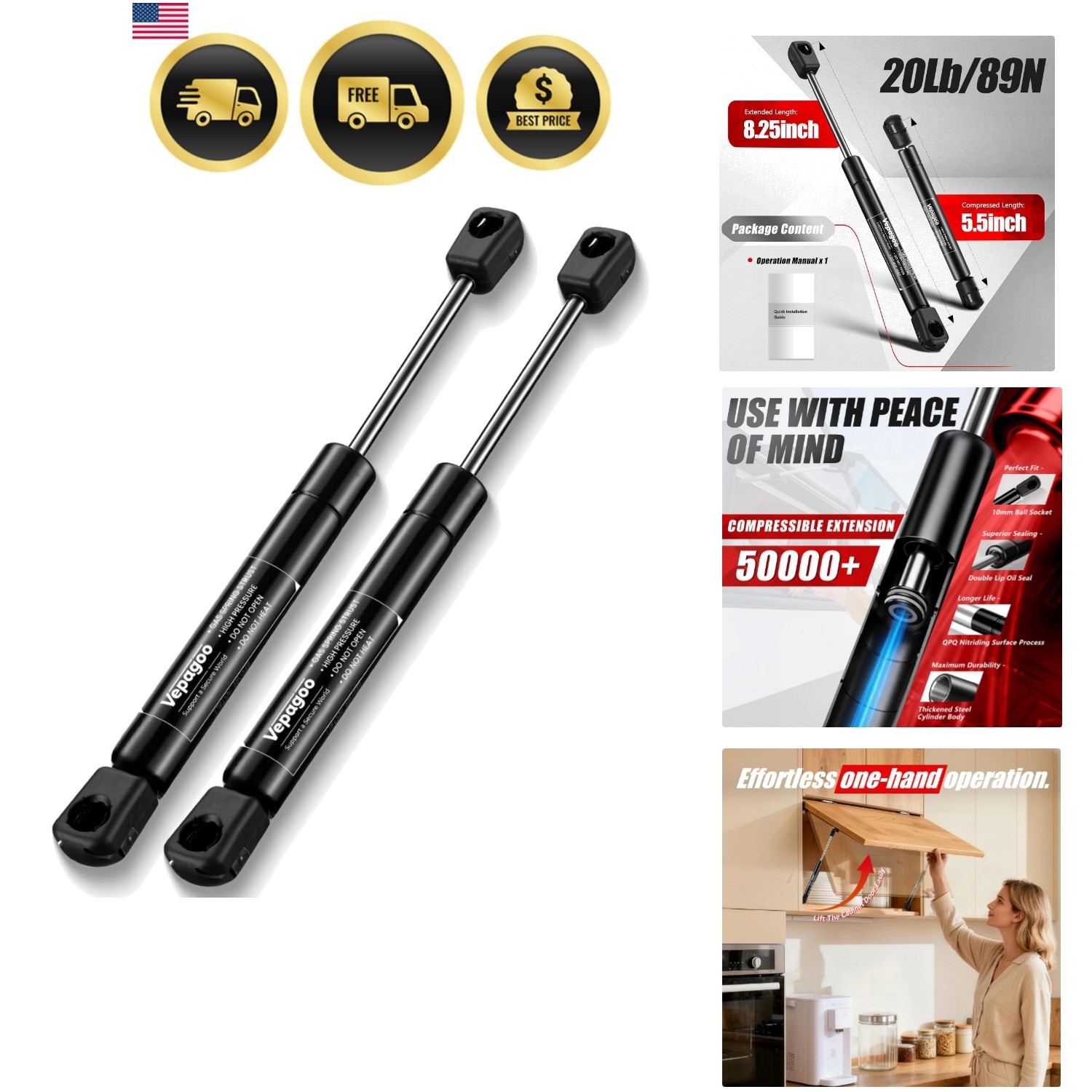 8.5 inch Gas Struts 20Lb for Truck Tool Box Shocks – Gas Spring Lift Support …