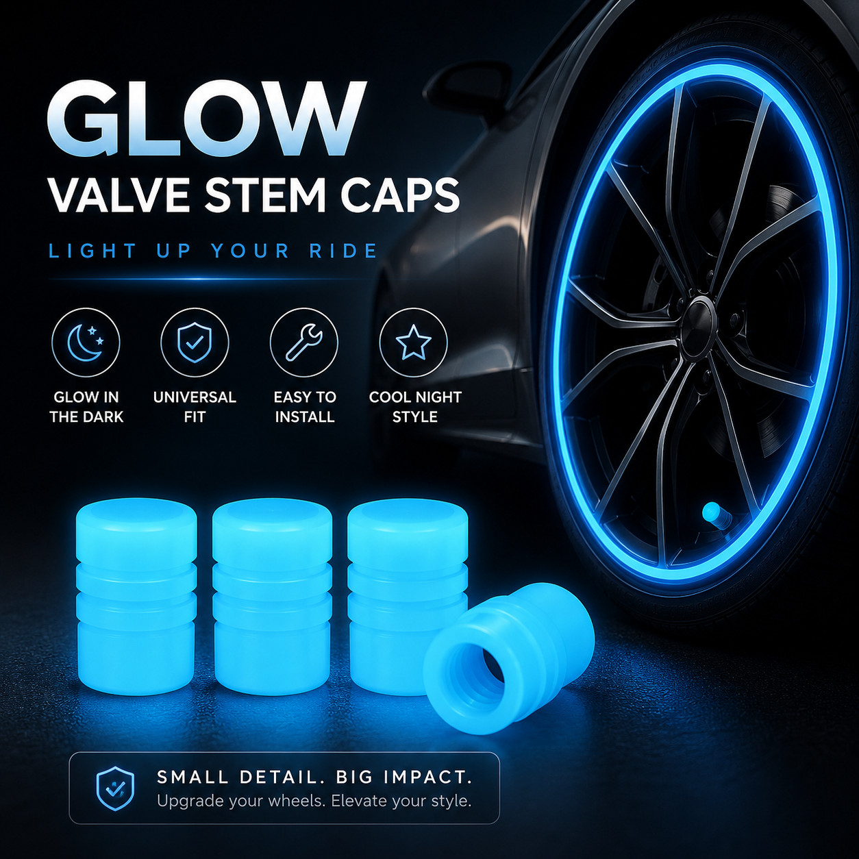 8Pcs Car Tire Caps Glow in The Dark Tire Valve Caps Glowing Tire Valve Stem Caps