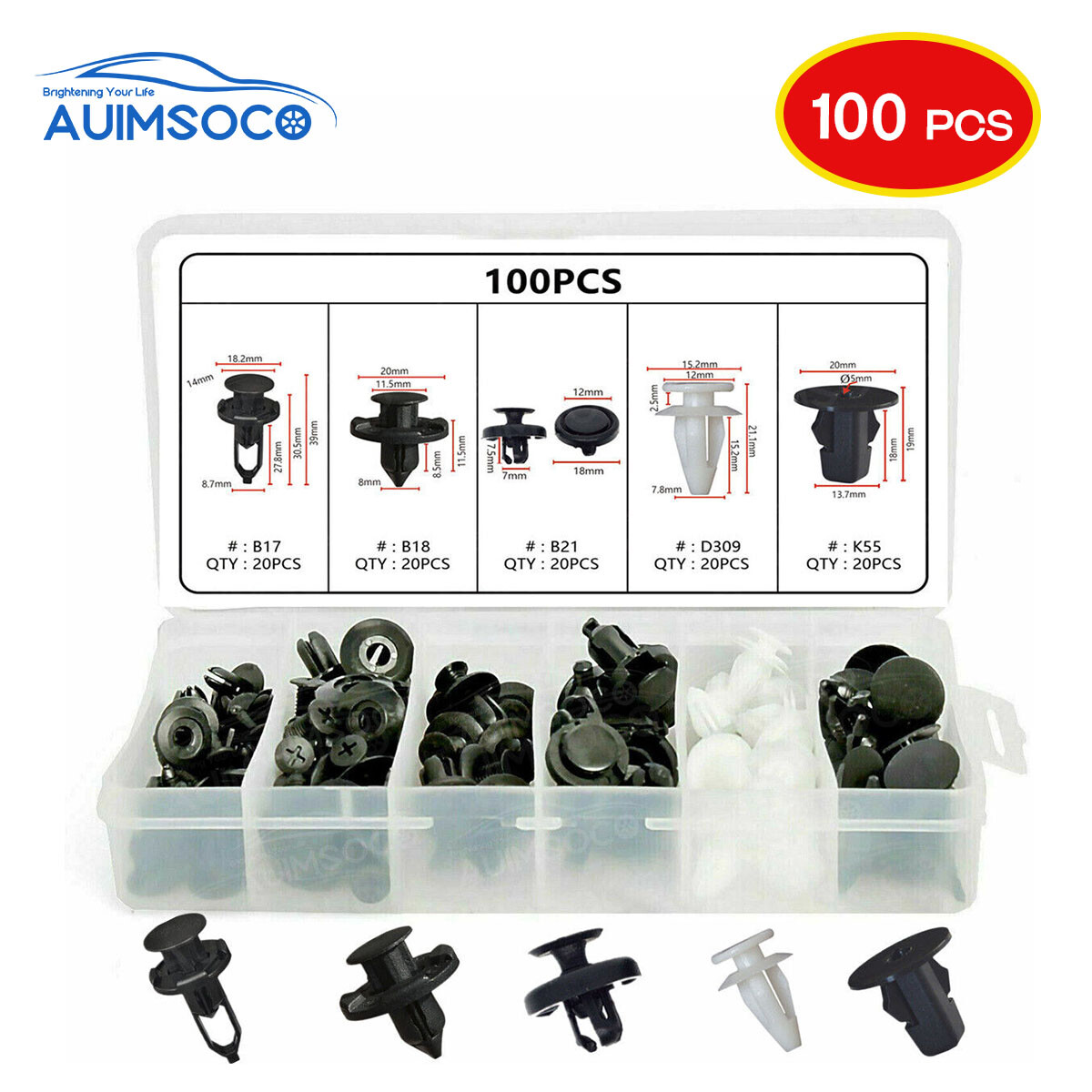For TOYOTA 100Pcs 7 8 9mm Trim Panel Clips Bumper Fender Push Pin Rivet Engine