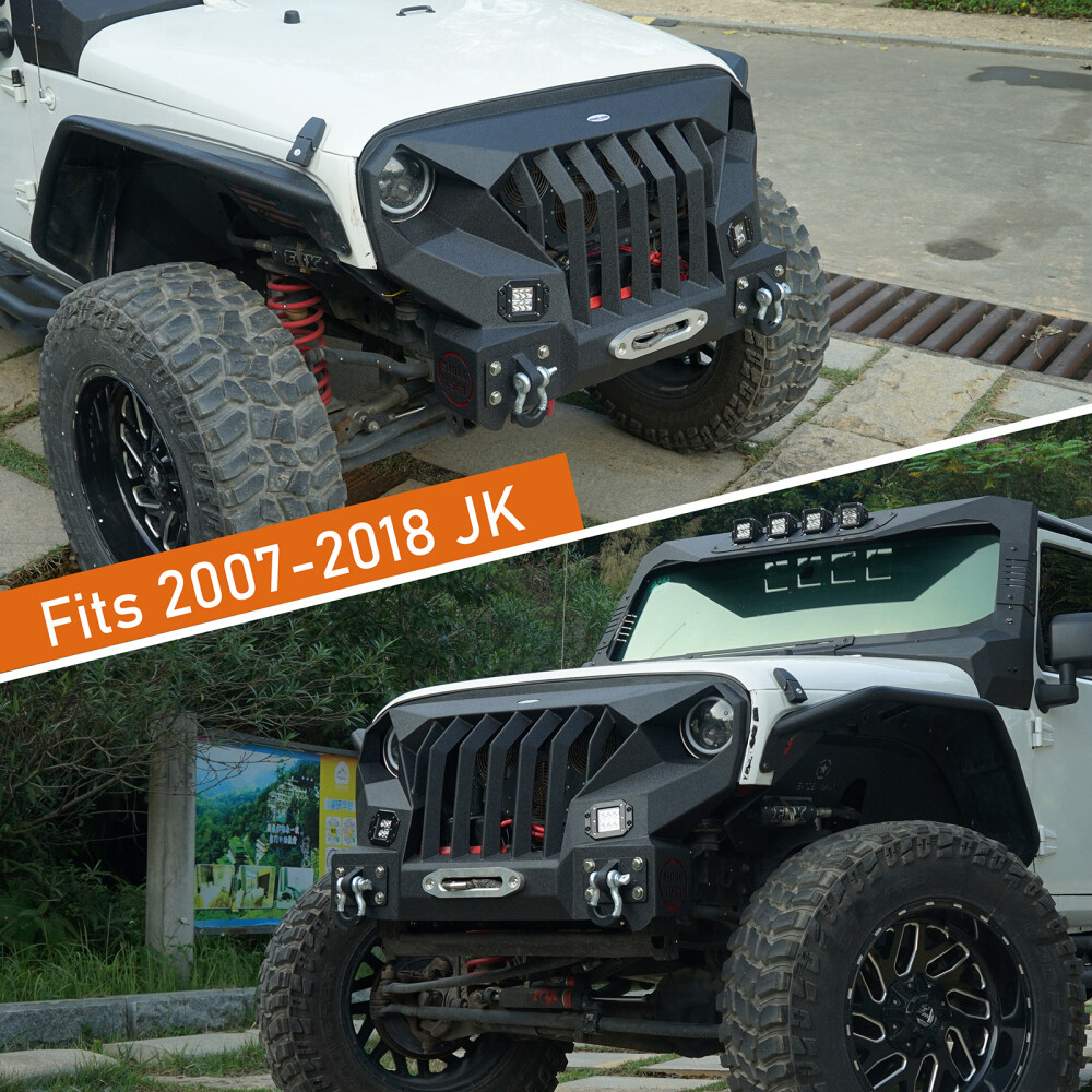 Fit 2007-2018 Wrangler Jeep JK Heavy Duty Steel Front Grill Bumper Rear Bumper