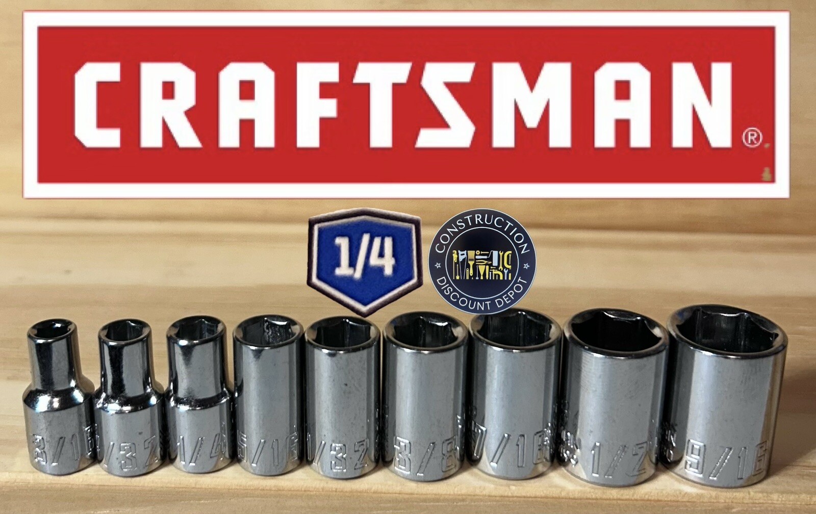 Craftsman 1/4″ Drive 9 pc 6 Pt SAE Chrome Socket Set Shallow