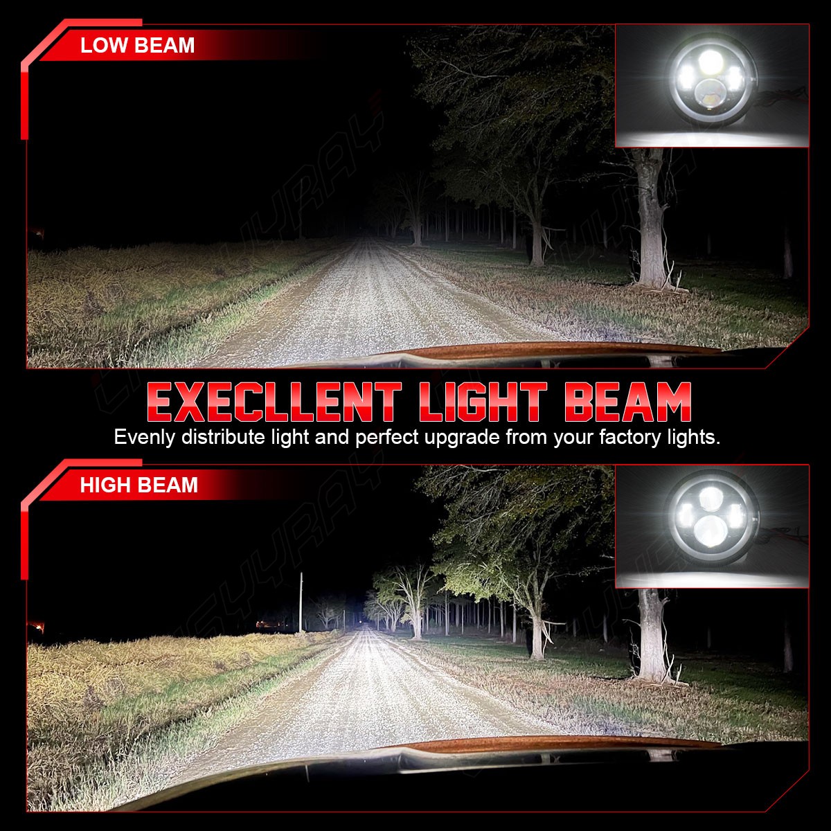 RGB Halo Angel Eye 7inch LED Headlight Hi//Lo DRL Kit For Jeep Wrangler JK TJ LJ